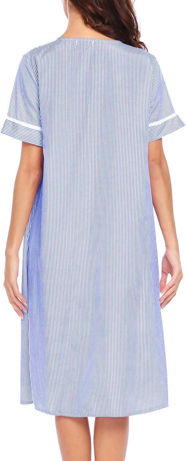Ekouaer Women's Striped Sleepwear Button Down Duster Short Sleeve House Dress Nightgown S-XXL at  Women’s Clothing store