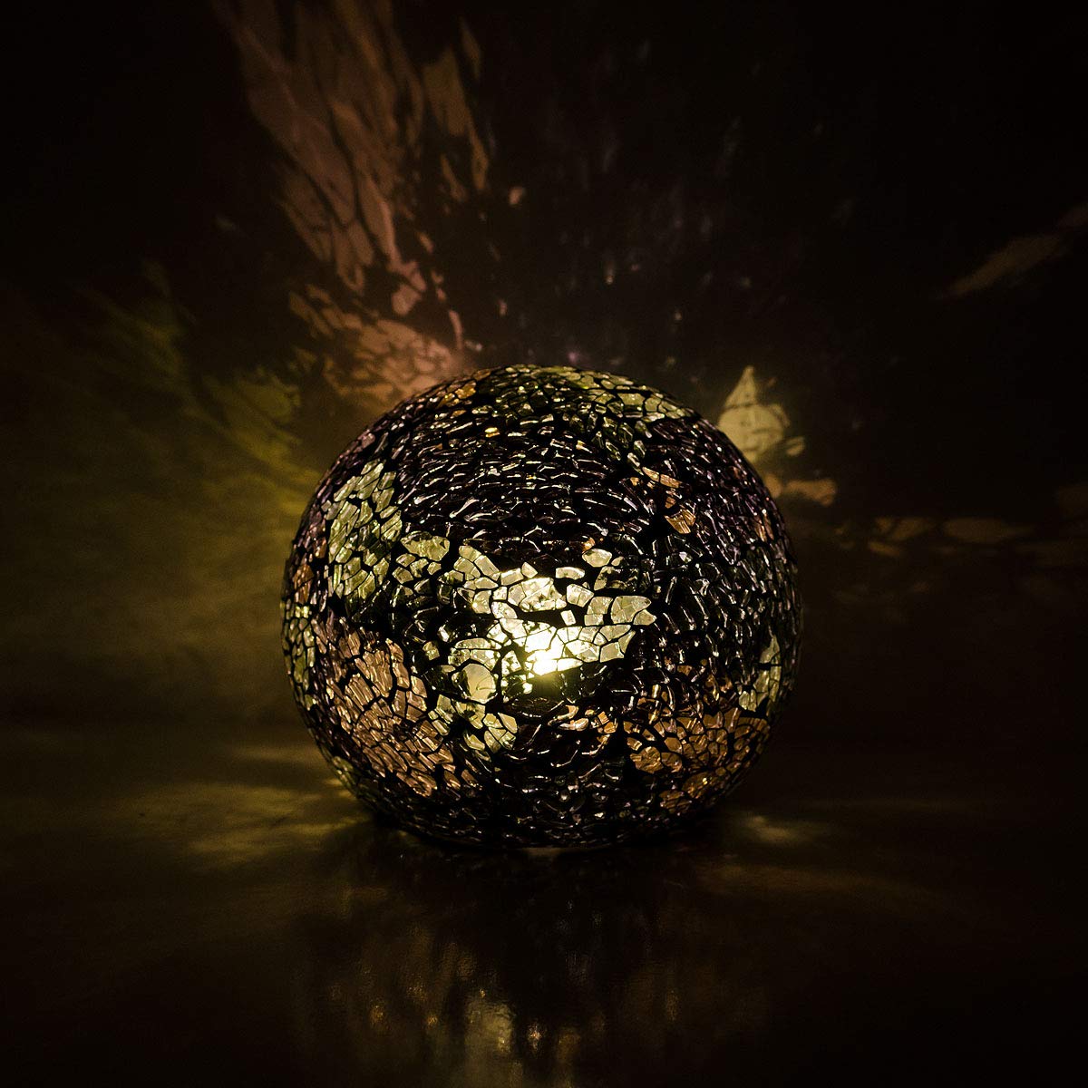 Febland Gold Glass Mosaic Flickering Orb Light, Small