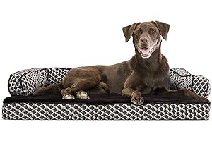 Furhaven Orthopedic Dog Bed for Large/Medium Dogs w/ Removable Bolsters & Washable Cover, For Dogs Up to 55 lbs - Plush & Woven Decor Comfy Couch Sofa - Diamond Brown, Large