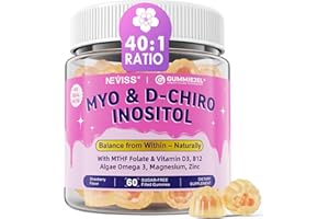 NEVISS Myo-Inositol & D-Chiro Inositol, Hormone Balance for Women | Sugar Free Inositol Gummies w/Omega 3, MTHF Folate, Vitamin D3, B12, Magnesium & Zinc for Ovarian Health, Ideal 40:1 Ratio, Vegan, 60 Cts