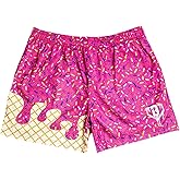 Baseball Lifestyle 101 Boy's Ice Cream Strawberry Mesh Shorts w/Side Pockets Elastic Waist, 5 in Inseam, Youth Sizes S-XL