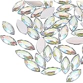 MECCANIXITY 100Pcs Acrylic Horse Eye Gems 9x20mm Flat Back Artificial Rhinestones for DIY Crafts Bead Wedding Party Face Painting Jewelry Making Shiny White
