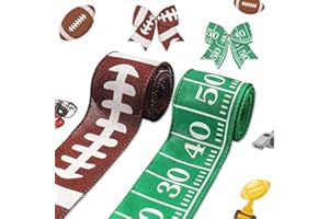Threetols 2 Rolls 10 Yards Football Wired Edge Ribbons, 2.5inch Brown Green American Football Burlap Ribbons, Sport Gridiron Ribbon for Super Football Bowl DIY Craft Fall Bow Sport Team Party Decor