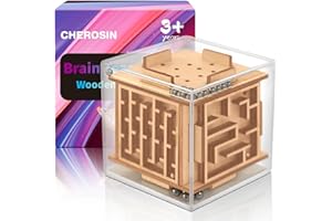 CHEROSIN Fidget Puzzle Cube Toy for Adults - 6-Sided Wooden Brain Teaser Magic Cube for Anxiety Relief,Handheld Fidget Maze Cube IQ Balance Games for Travel,Christmas Fidget Gifts for Kids Men Teenage Boys