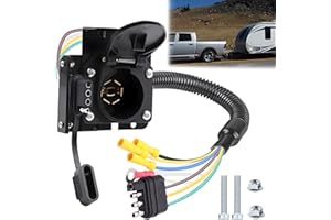 maierke 7 Way Trailer Plug 7 Pin to 4 Pin Trailer Adapter 7 Pin Trailer Connector, Vehicle-Side 4 Flat to Trailer-Side 7 Blade and 4 Pin Dual-Output Connector with Mounting Bracket for RV Truck