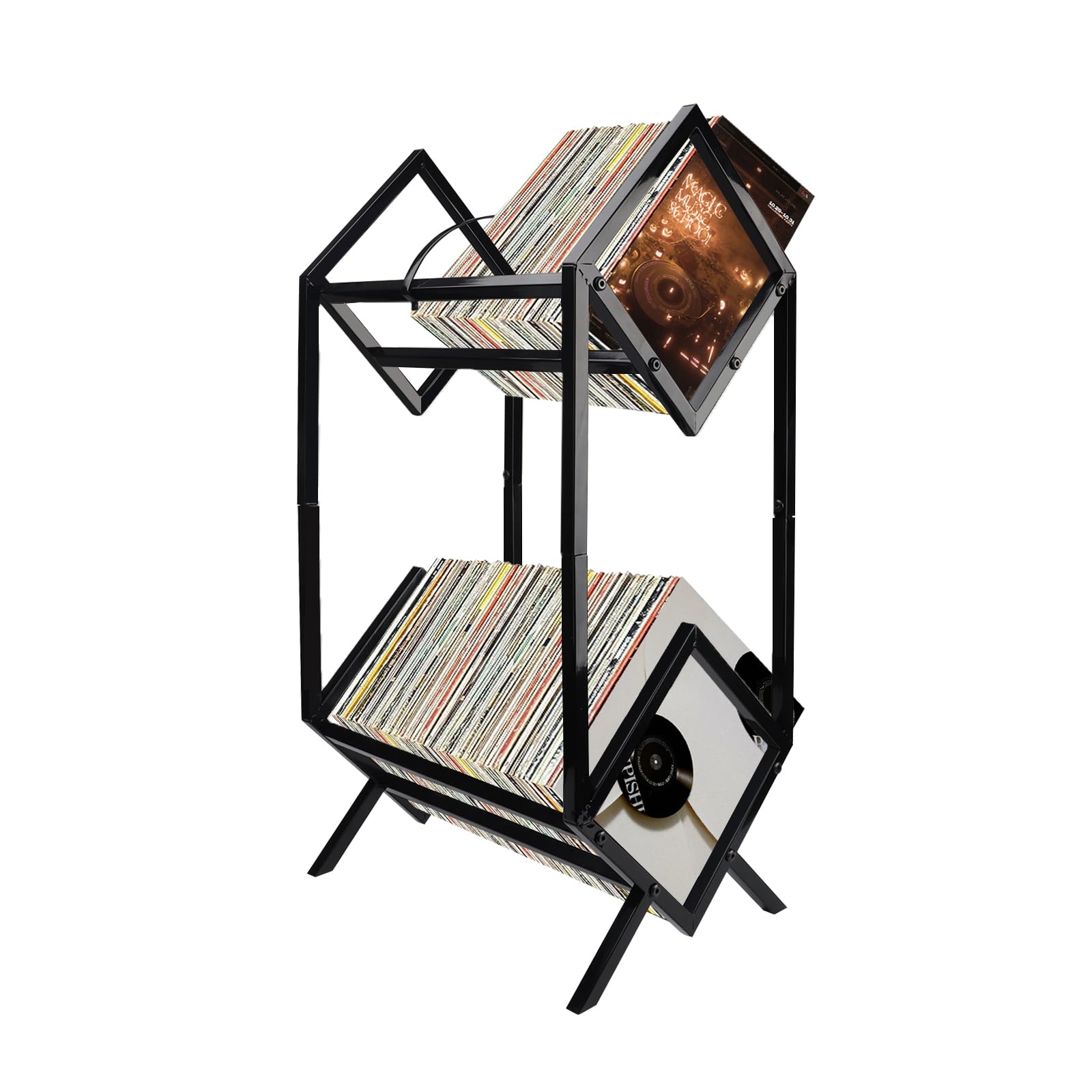 Mua 2-Tier Record Player Stand Black Metal Vinyl Record Display Rack ...