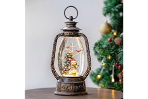 QUALDOUT Christmas Snow Globe Lantern Water Glittering Snowman with Christmas Tree, USB Lined/Battery Operated Lighted Lantern for Christmas Festival Decoration Gifts