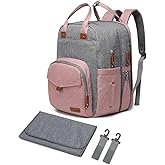 Qualyphant Extra Large Diaper Bag Backpack for Two Kids Twins - Expandable Baby Bag (26-36L), Dual Big Compartments - Includes Changing Pad & Stroller Straps, Unisex Pink Grey