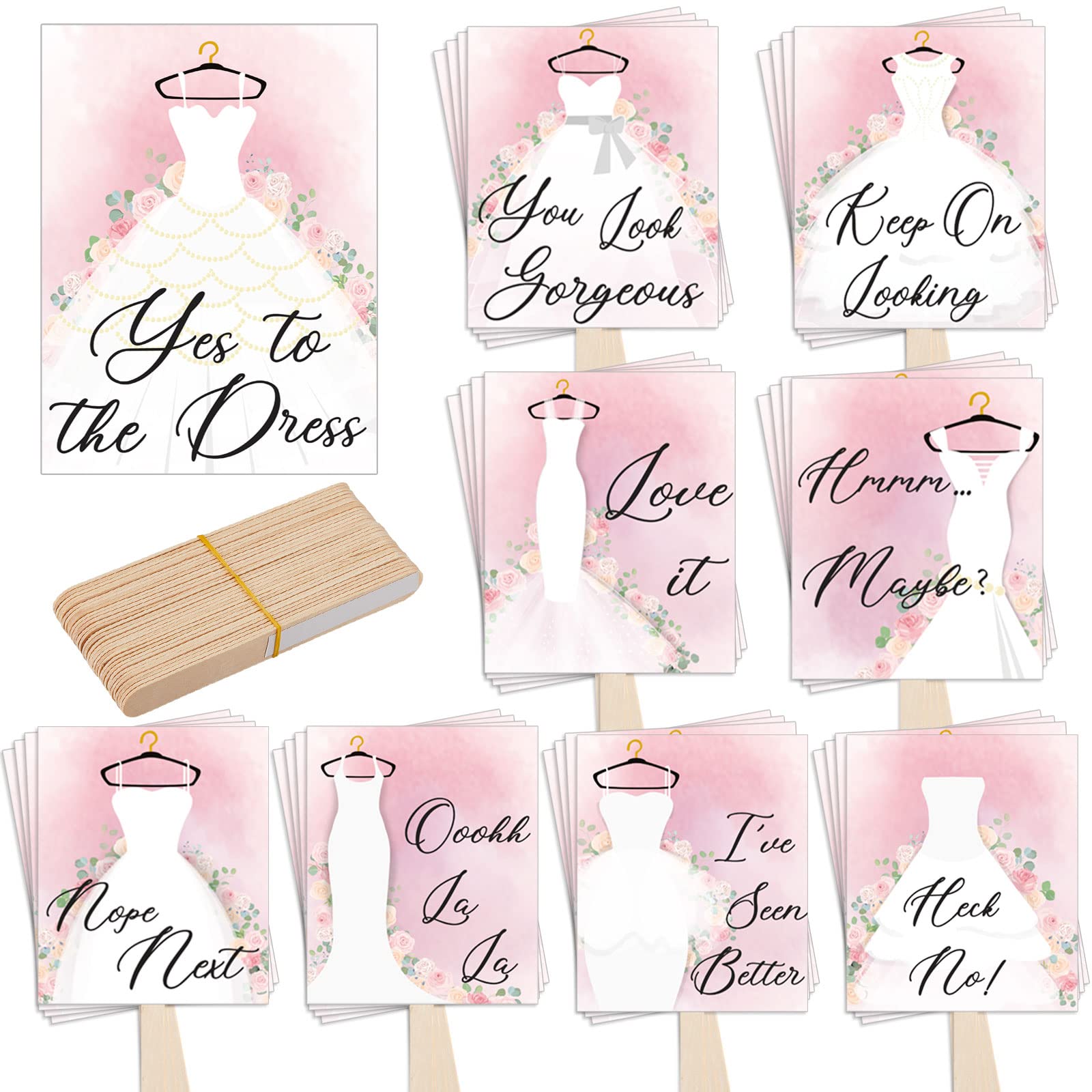 Photo 1 of Lewtemi Set of 33 Say Yes to the Dress Signs Wedding Shopping Props Signs Paddles for Bridesmaids and Brides Bachelorette Party Games(Dress Style)