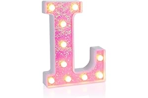 Foaky Pink Light up Letters，Pink Party Decorations,Girls Room Decor,Glitter Light Up Letters,Alphabet Letter Sign for Night Light Birthday Party Girls Gifts, Home Bar Decoration（L）