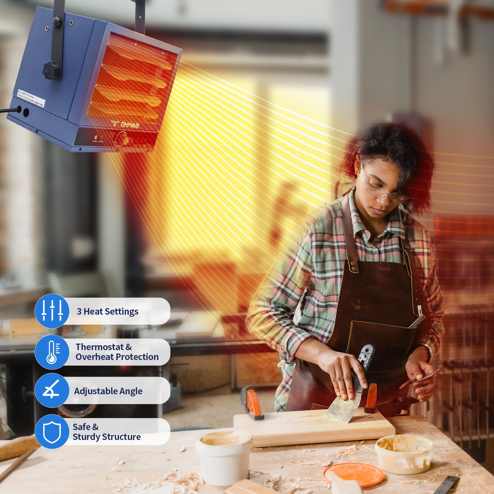 TEMPWARE Electric Garage Heater, 5000-Watt Ceiling Mount Shop Heater with 3 Heat Levels, 240-Volt Hardwired Fan-Forced, Ideal for Workshop