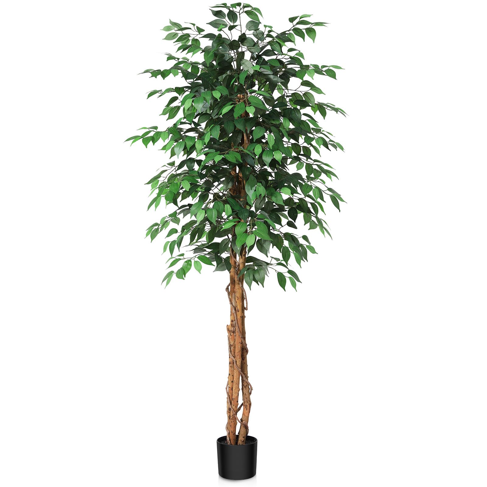 SOGUYI 6ft Artificial Ficus Tree with Natural Wood Trunk, Silk Fake Ficus Tree in Plastic Nursery Pot, Faux Plant for Office Home, Indoor Outdoor Decor, 1 Pack Image