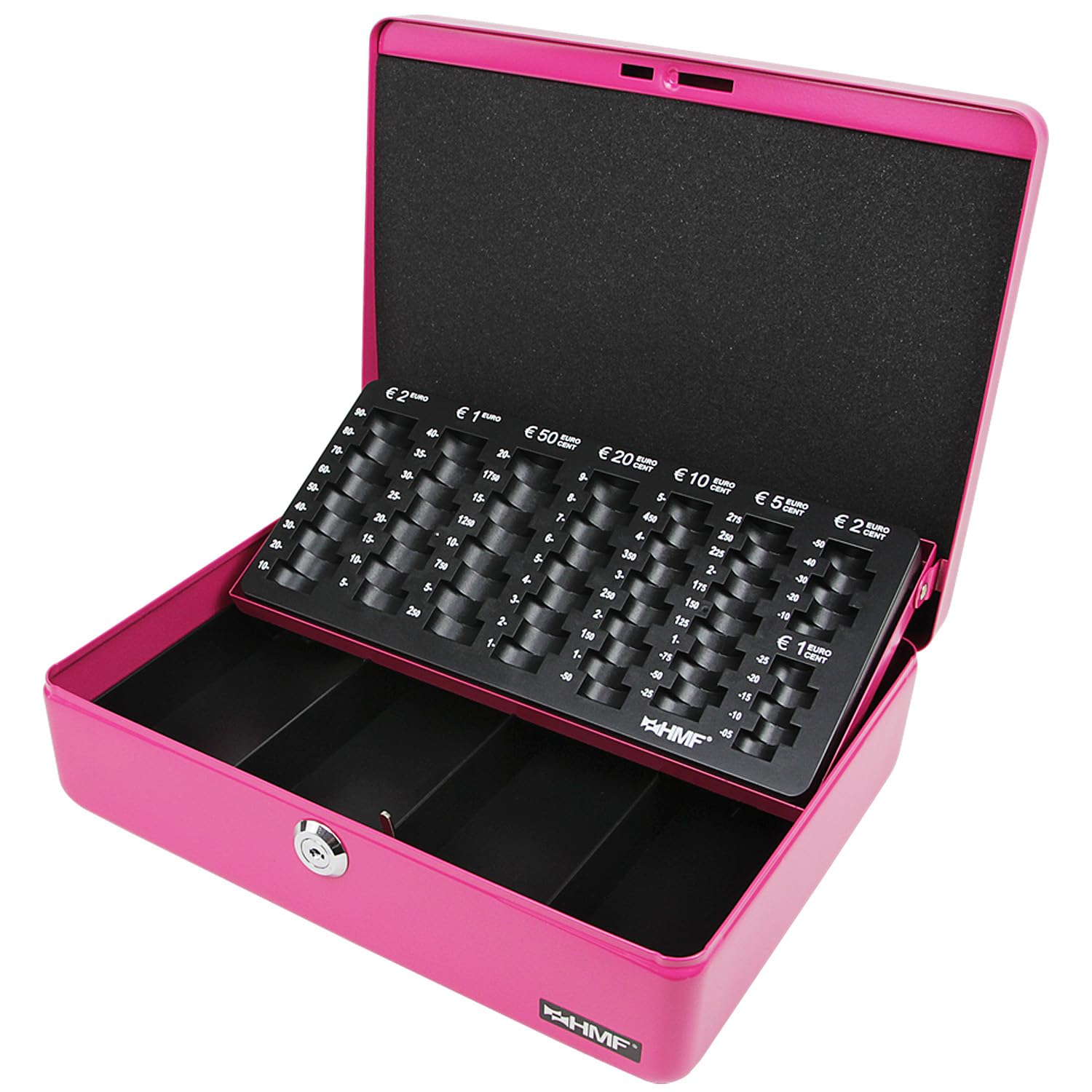 HMF 10015-15 Cash Box with Euro Coin Tray 30 x 24 x 9 cm, Pink
