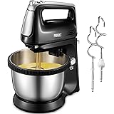 Stand Mixer Electric 2 in 1 Hand Mixer with 3.7 Quarts Stainless Steel Bowl (360°Uniform Rotation), 5 Speed Plus Turbo and Ej