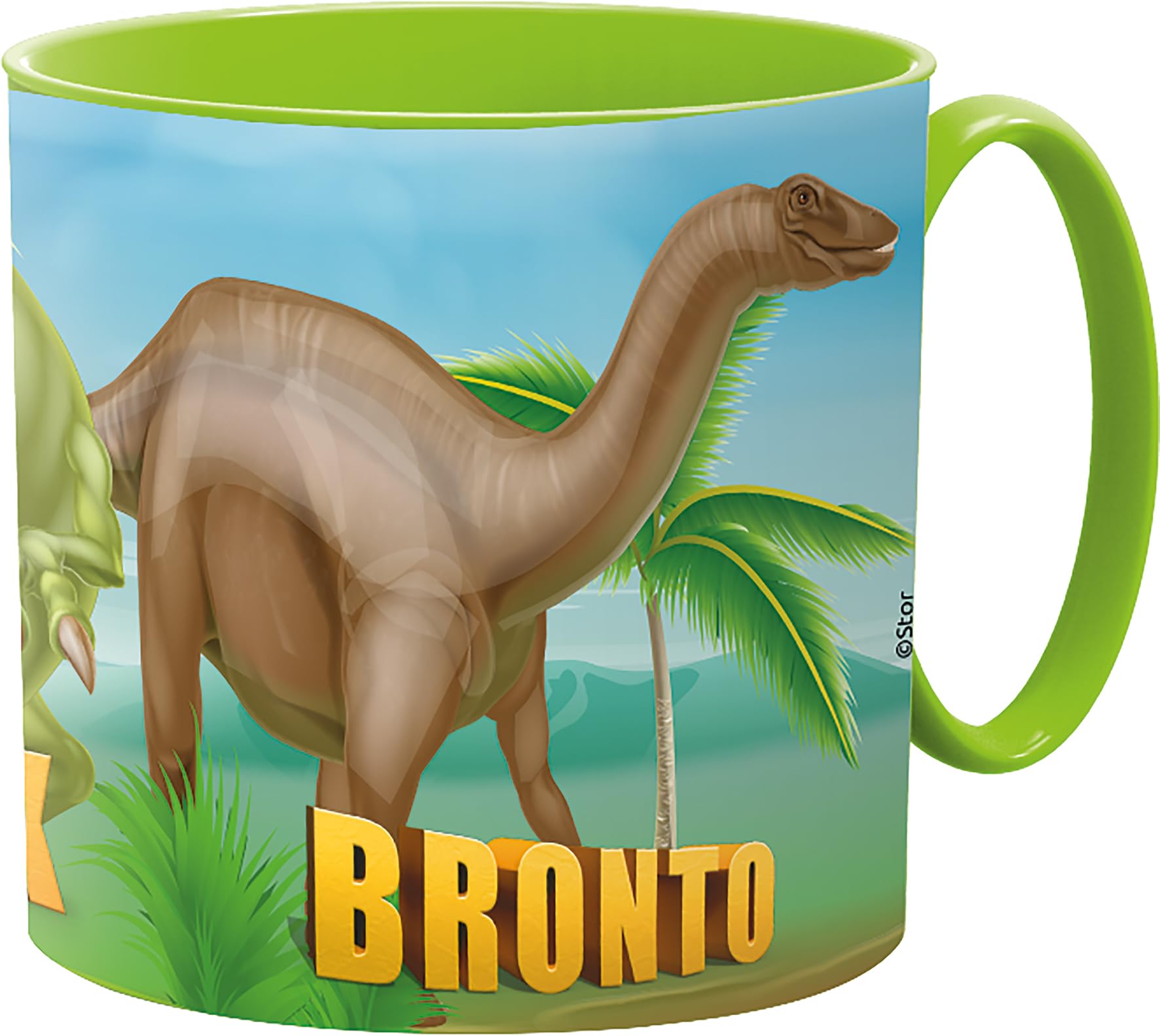 Golddunes Cartoon Kids Character Cute Mini Tiny Mug 265ML Drinking Re-Usable Plastic Cup Microwave Safe 7.5cm x 7.5cm (Green Dinosaur)