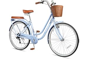 ESHENO 26 Inch Women Beach Cruiser Bike, 7 Speed Hybrid Cruiser Bike with Adjustable Seat, Beach Cruiser Commute Bike with Lightweight, Anti-Skid Tires & V-Brakes for Women