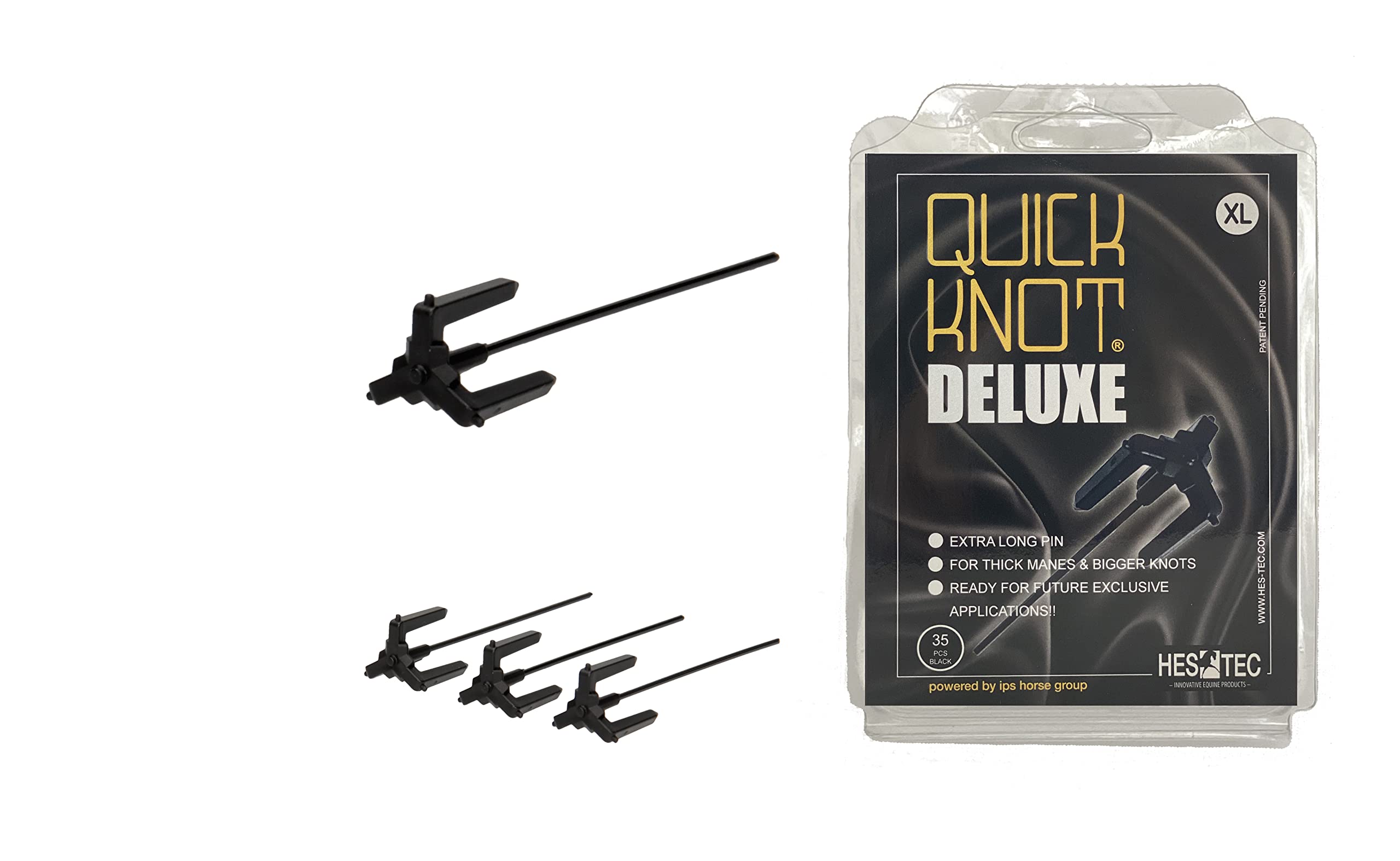 Quick Knot Deluxe® | Mane Clip for Bun | Suitable for Horses and Ponies | Standard or XL | Black, Brown & White (XL, Black)
