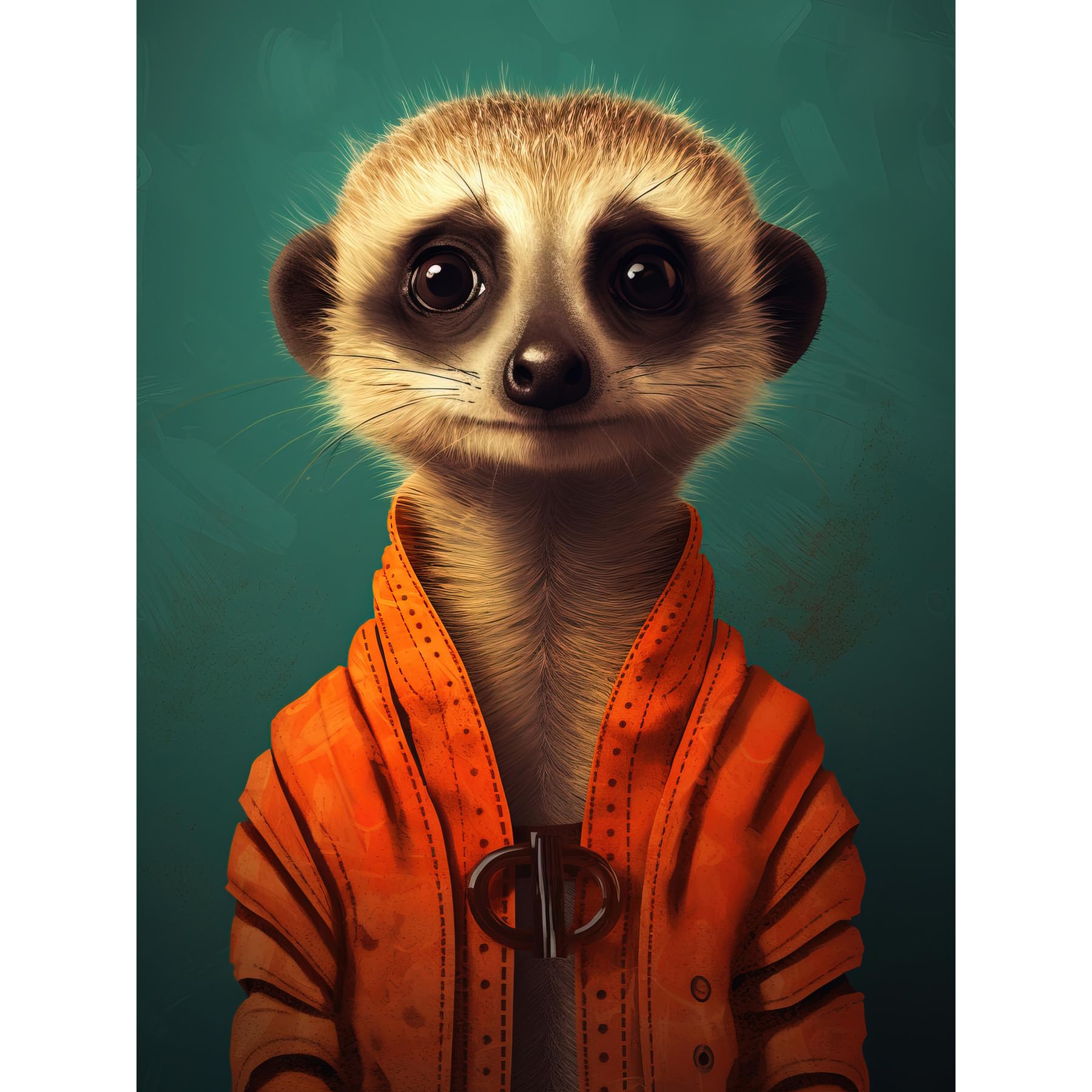 Artery8 Meercat Portrait Orange Quilted Jacket on Teal Background Modern Artwork Extra Large XL Wall Art Poster Print