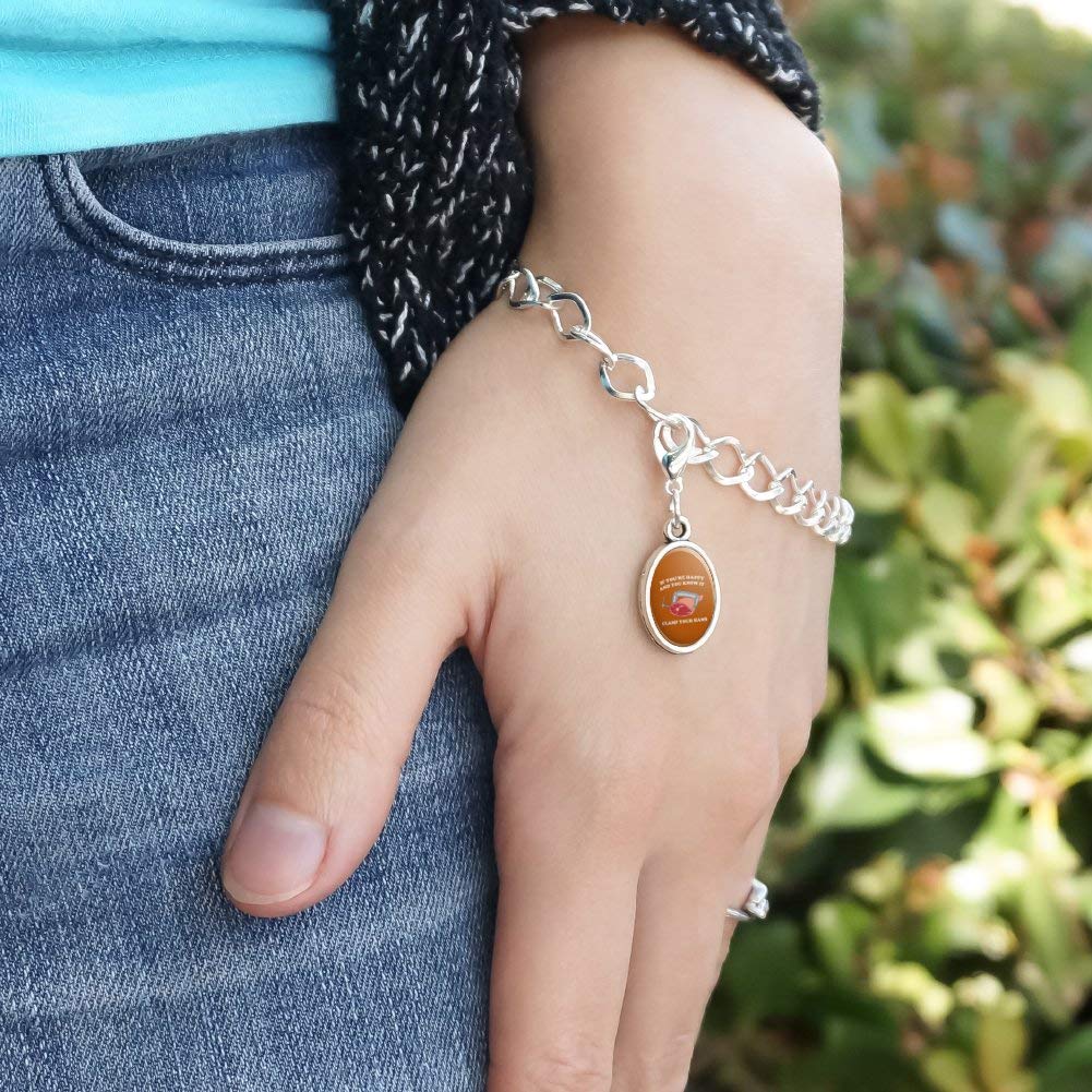 GRAPHICS & MORE If Youre Happy and You Know It Clamp Your Hams Clap Hands Funny Humor Silver Plated Bracelet with Antiqued Oval Charm 