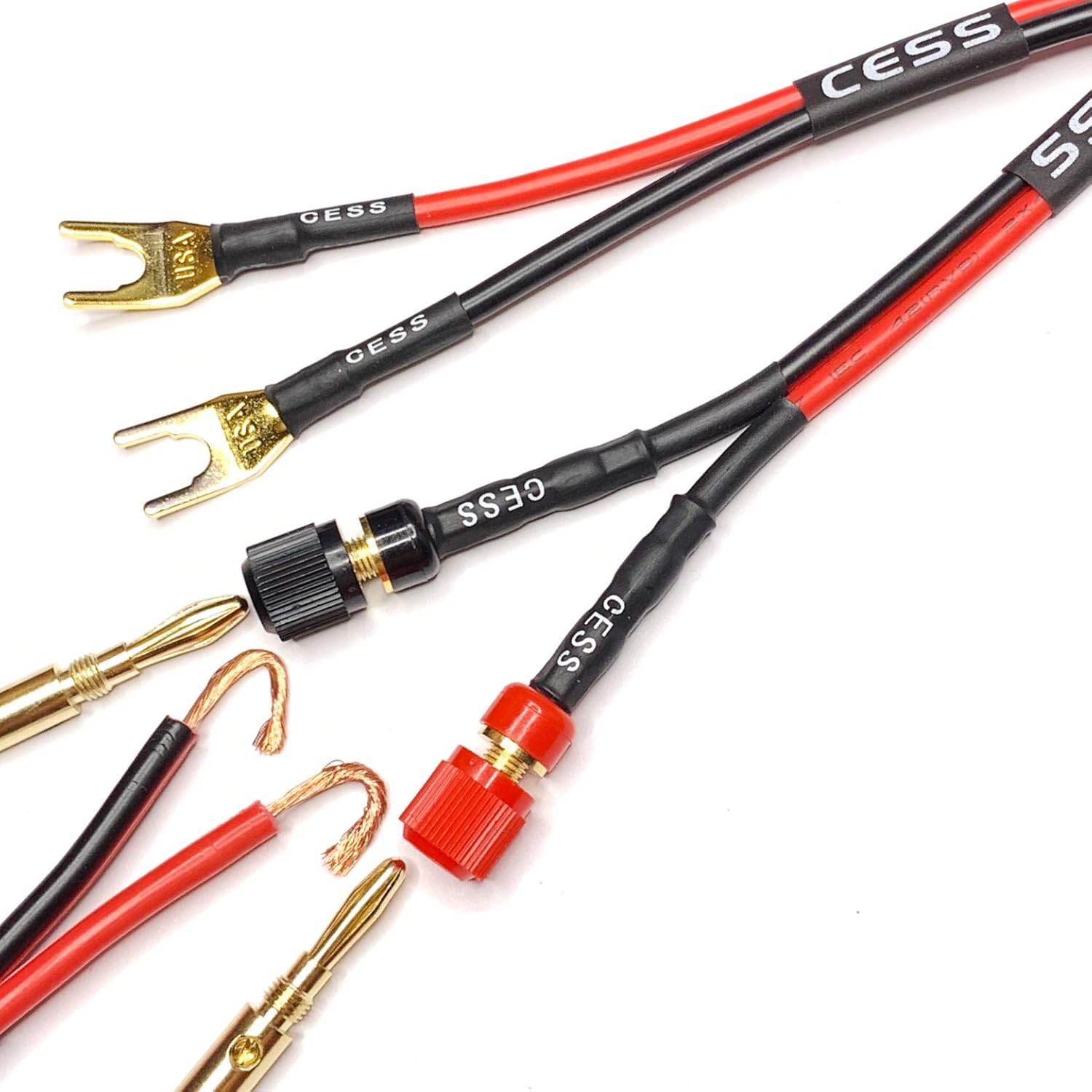 CESS-031 Fork Spade Plugs to Binding Post Banana Female Jack - Spades Extension Cable - 2 Pack: Musical Instruments