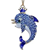 Dolphin Ornaments for Christmas Tree, Metallic Ornament with Blue Rhinestone, Dolphin Gifts for Women - Ocean Themed, Beautiful Cute Christmas Ornaments for Kids Girls