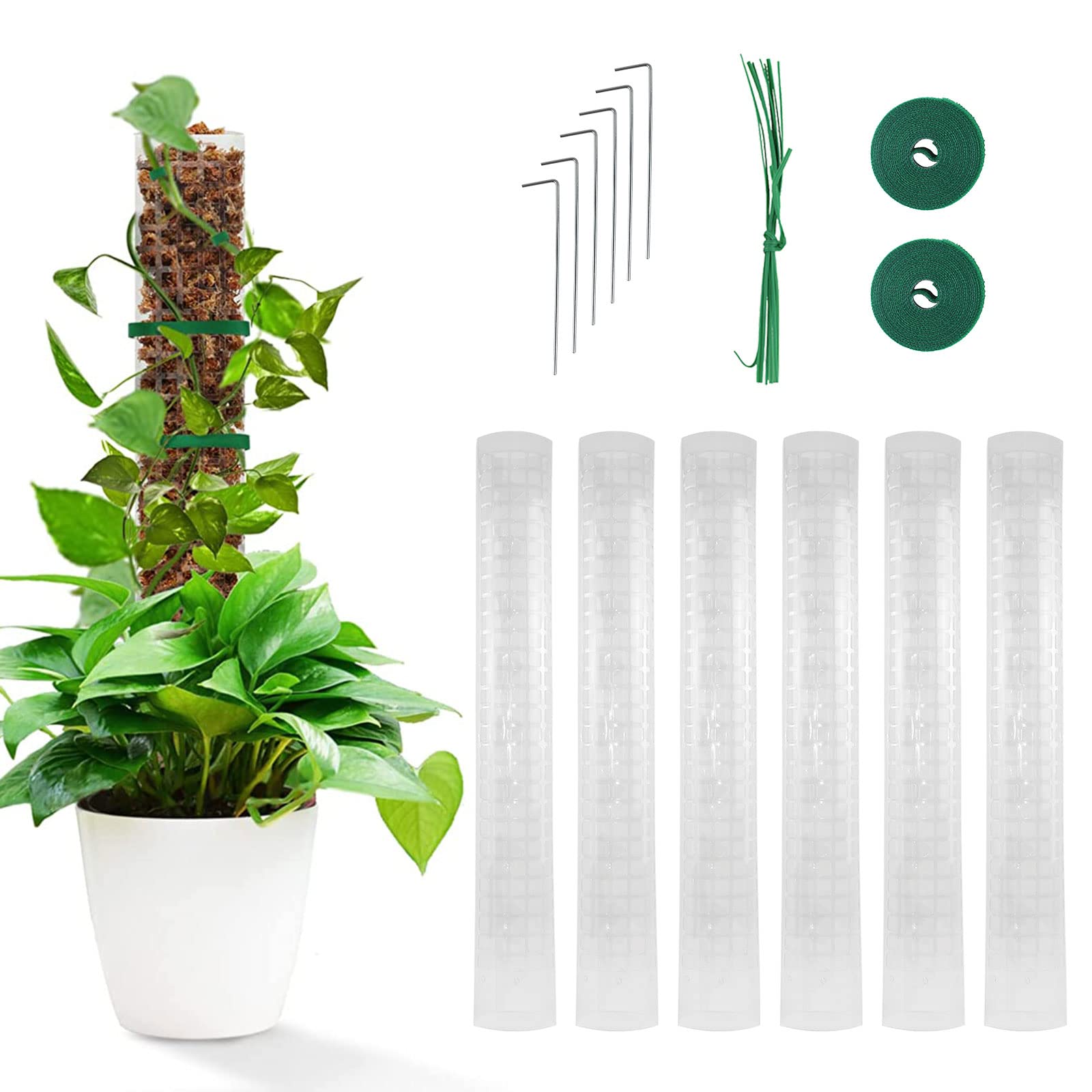 Longzhuo Plastic Moss Pole, 6pcs Moss Pole for Monstera, 61cm/24inches Coco Coir Poles Moss Stick for Climbing Plants, Plant Poles for Support with 20m Twist Ties for Plants to Grow Upwards