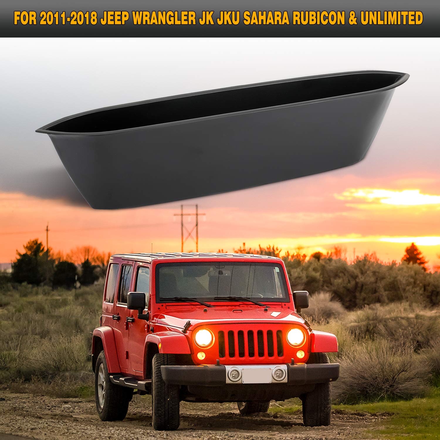 Seven Sparta Grab Tray Passenger Organizer Storage Tray Accessories for Jeep Wrangler JK&JKU 2011-2018, Black