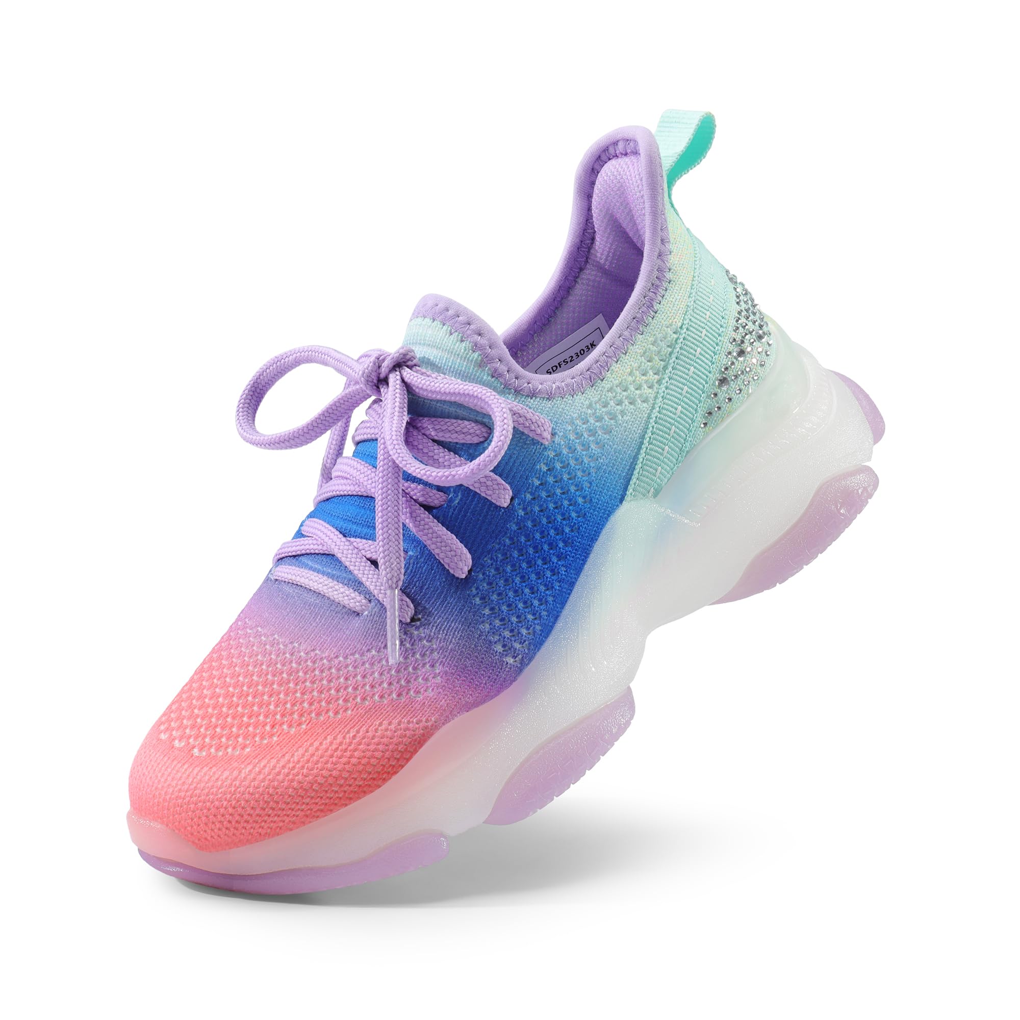 Photo 1 of (MINOR USAGE) DREAM PAIRS Girls Slip-On Sneakers Kids Sparkle Pop Lightweight Jelly Sole Walking Shoes,Size 9 Toddler,Rainbow/Blue,SDFS2303K