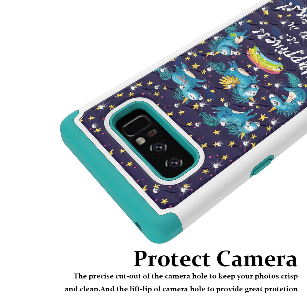 Note 8 Case, Galaxy Note 8 Case, MagicSky [Shock Absorption] Studded Rhinestone Bling Hybrid Dual Layer Armor Defender Protective Case Cover for Samsung Galaxy Note 8 (Unicorns)