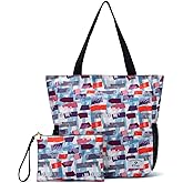 ETidy Large Capacity Foldable Tote Bag With Zipper Water-resistant SandproofWomen Beach Bag Handbag GymBag Travel ShoppingBag