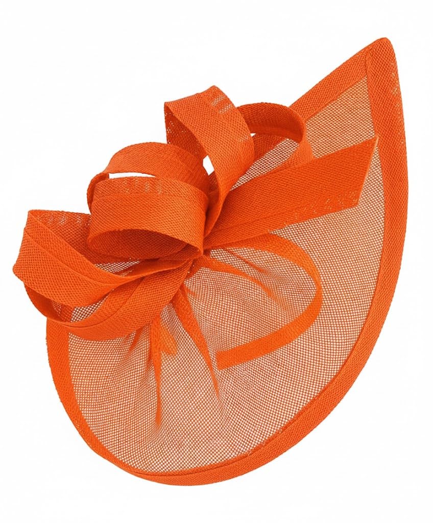 Caprilite Vegan Moon Hoop Fascinator Hat on Headband Wedding Ascot Races Bespoke Sinamay Disc (Orange) — image 1