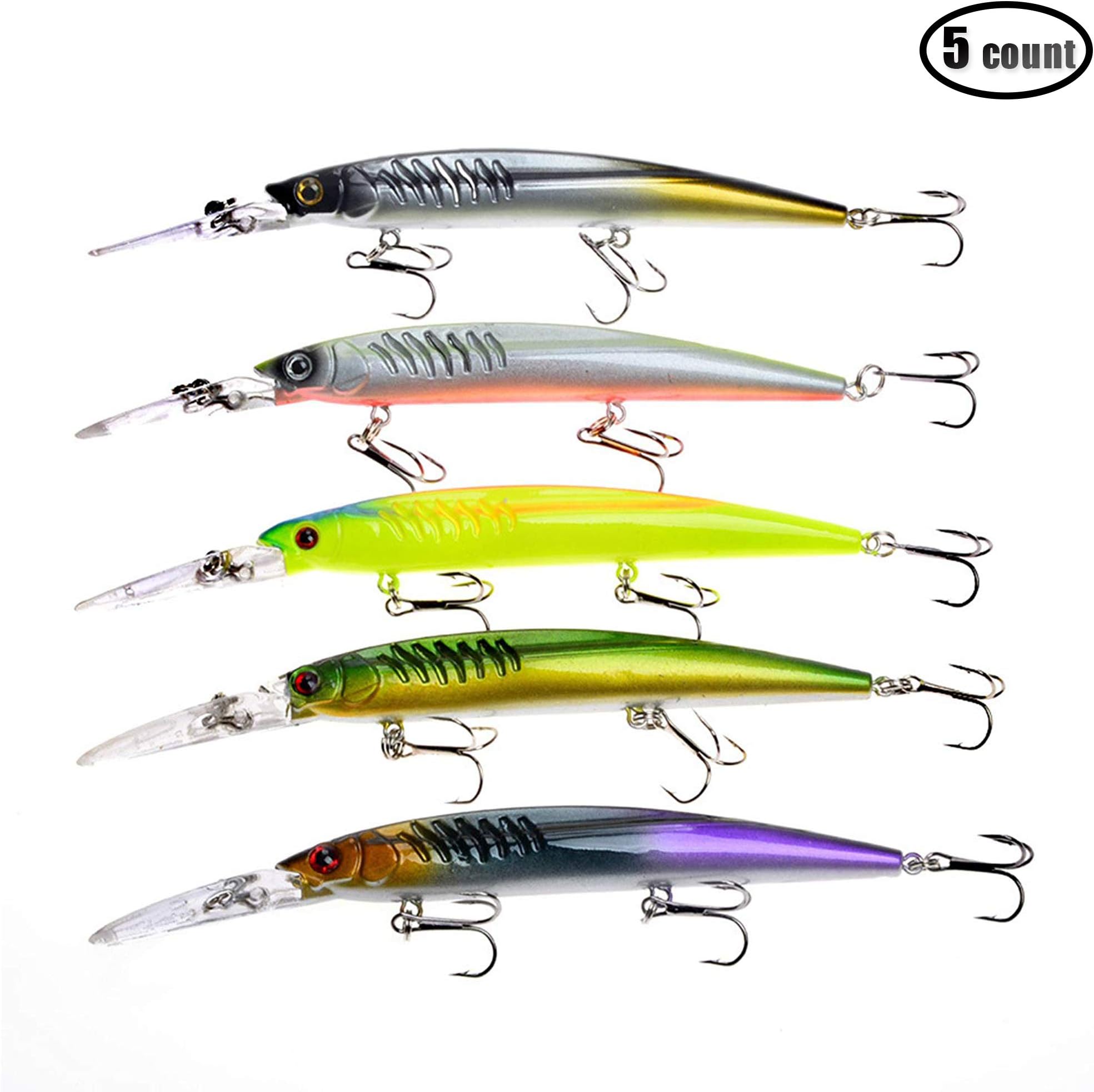 5pcs/lot Deep Diving Runner Minnow Jerkbaits Hard Plastic Fishing Lures Bass Tourt Baits Hook Tackle for Saltwater and Freshwater 14.5cm/5.7"/12.7g