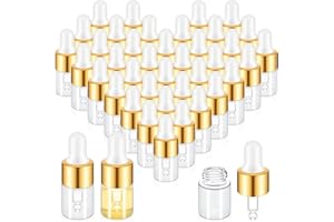 Didaey 100 Pcs Mini Glass Oil Dropper Bottle Bulk, Clear Essential Small Empty Bottles Sample Containers Perfume Liquid Vials with Cap for Traveling (2 ml,Gold)