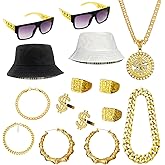 Boonbery Hip Hop Costume Kit 80s 90s Rapper Accessories, Outfits for Men Women Cosplay Club Old School Themed Party Supplies