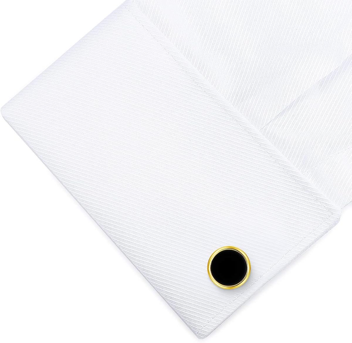 HONEY BEAR Round White Sea Shell/Black Onyx Agate Stone Cufflinks for Mens Shirt Wedding Business Gift Black with Gold - Image 5