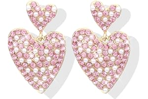 FRODETE Rhinestone Sparkly Heart Earrings for Women Valentines Earrings Love Heart Dangle Earrings Vintage Wedding Prom Party Valentines Day Gifts for Her