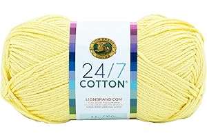 Lion Brand Yarn Lightweight 24/7 Cotton Yarn for Knitting, Crocheting, and Crafts, Lemon, 1 Pack