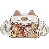 Vobomo Kawaii Ita Bag Backpack with Insert Cute Cat Crossbody Shoulder Bag Big Capacity Japanese Pin Display Bag (off-white)