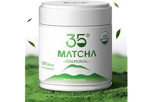 35°N MATCHA Organic Ceremonial Grade Matcha Powder, USDA Certified, 100% Pure Green Tea, First Harvest, No Additives, High in Antioxidants, L-Theanine & EGCG, Smooth Taste for Lattes & Baking, 1.4oz (40g)