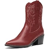 DREAM PAIRS Women's Cowboy Boots, Pointed Toe Chunky Heel, Zipper Pull-On Stitched Western Ankle Boots