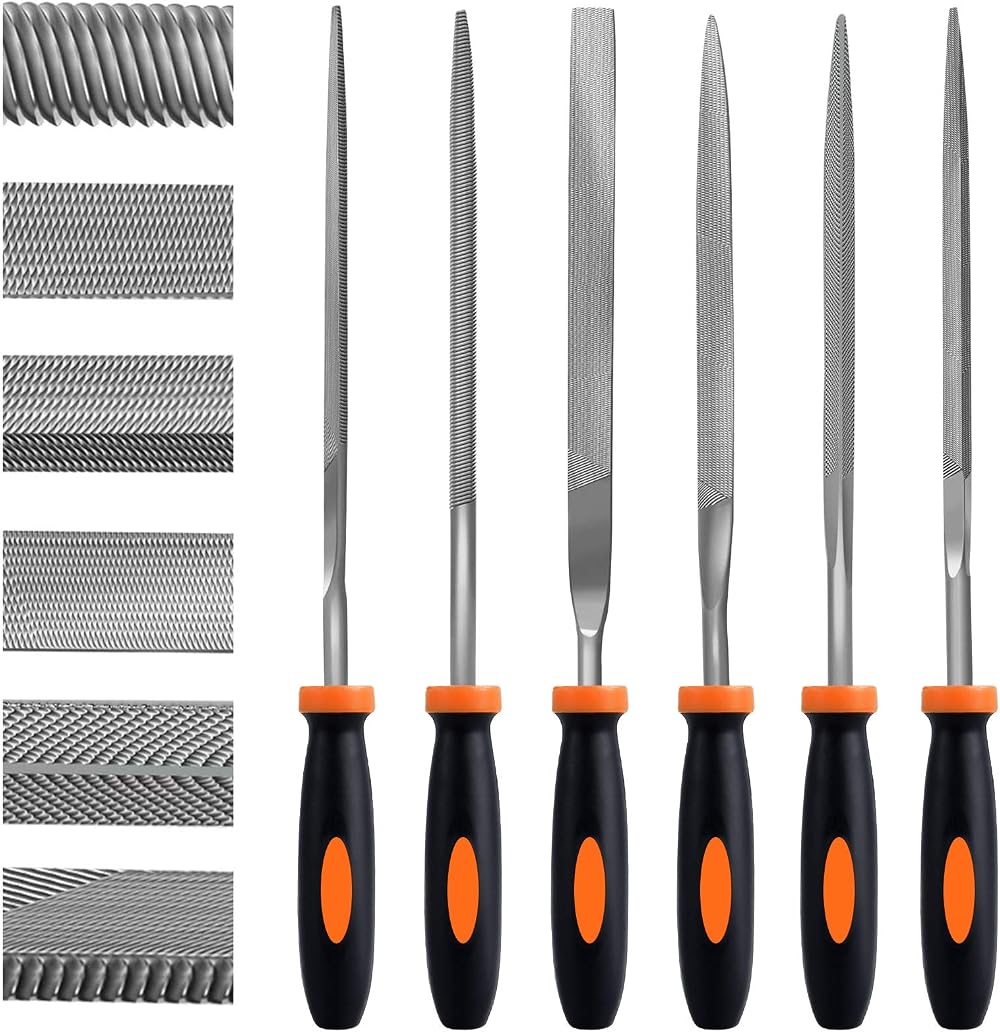 Preciva 6Pcs Needle File Set Carbon Steel Mini File Collection Flat Round