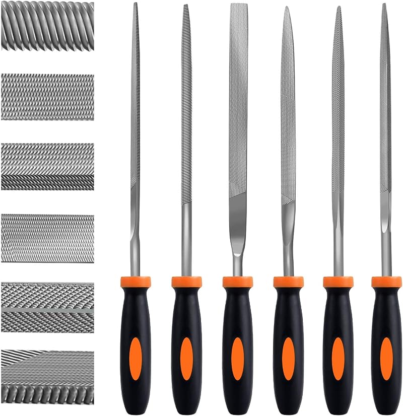 Preciva 6Pcs Needle File Set Carbon Steel Mini File Collection Flat Round