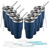 COMOOO 30oz Tumbler Stainless Steel Insulated Tumbler with Lid Double Wall Vacuum Coffee Cup Large Travel Mug for Home, Office, School,Party (Navy, 8 Pack)