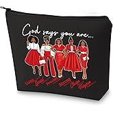 WZMPA Sorority Cosmetic Make up Bag Greek Sorority Gift God Says You Are Sorority Makeup Zipper Pouch Bag Sorority Paraphernalia (God Says Red-BL)