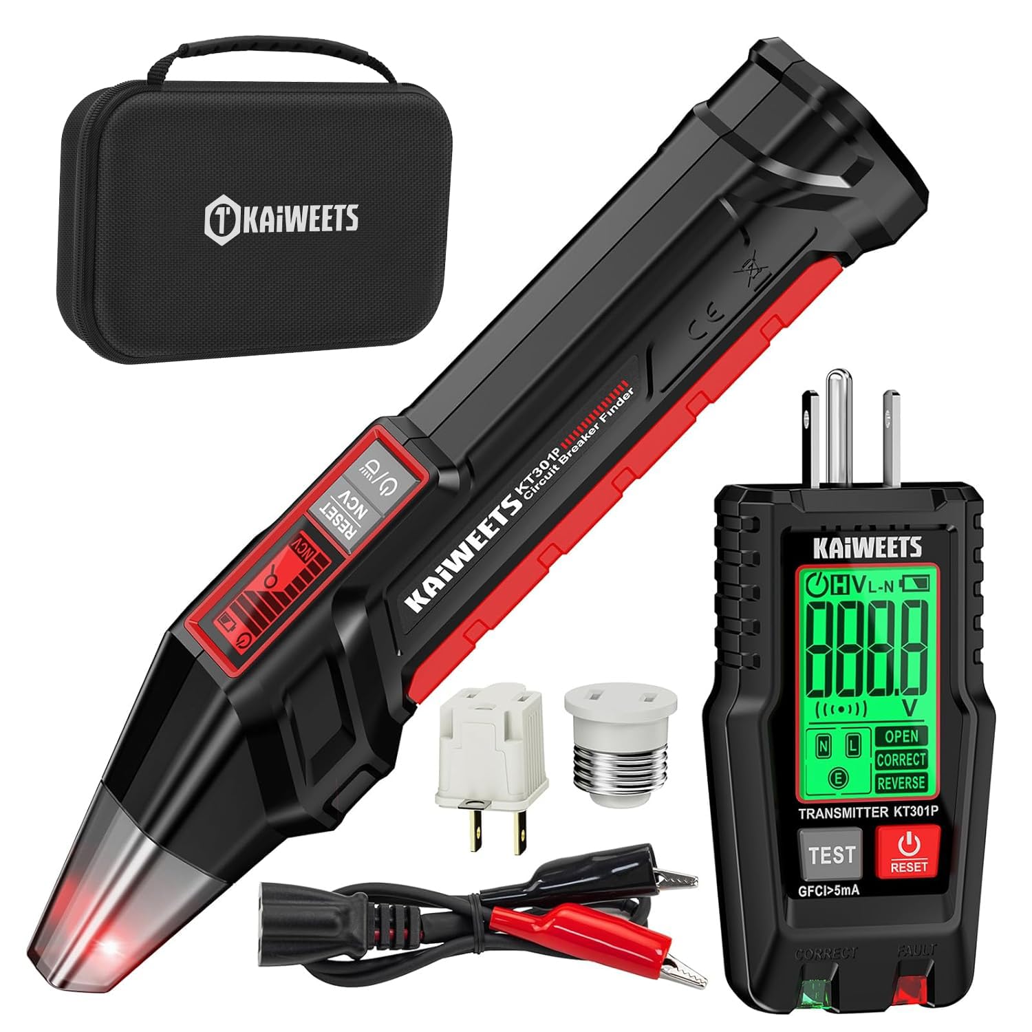 Photo 1 of KAIWEETS Circuit Breaker Finder with LCD Display, GFCI Outlet Tester, Electrical Circuit Tracer Tool with NCV Test & Flashlight, Includes Carrying Case and Adapters- KT301P