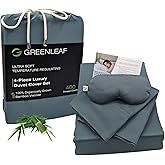 GREENLEAF Queen Duvet Cover Set, 4-Piece | Ultra-Soft 100% Viscose Derived from Bamboo Comforter Set | Organically Grown | 8 Corner/Side Ties with 2 Pillowcases & Eye Mask | No Insert, Ocean Blue