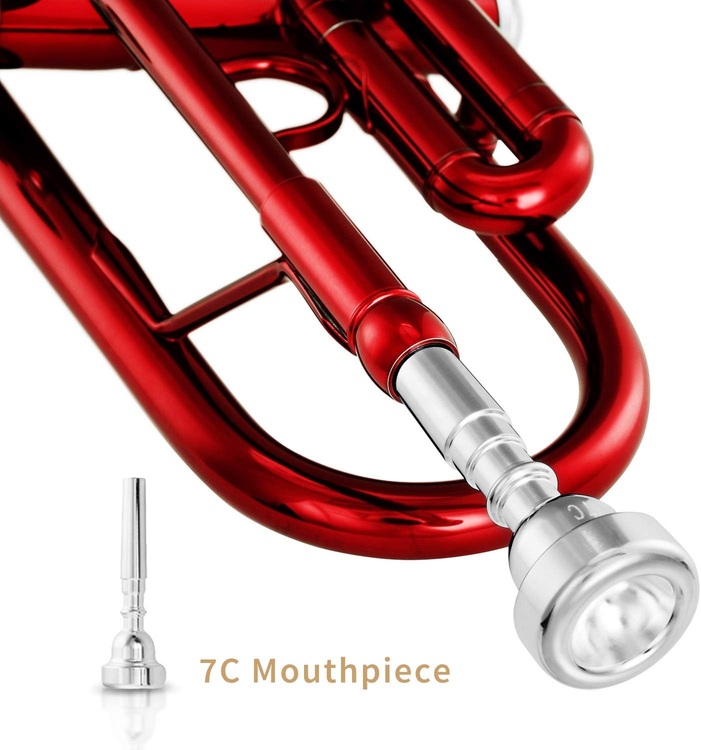 Eastar Bb Trumpet Standard Trumpet Set for Student Beginner with Hard Case, Cleaning Kit, 7C Mouthpiece and Gloves, Brass Bb Trumpet Instrument, Red, ETR-380R: Musical Instruments
