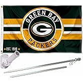 WinCraft Green Bay Packers Patch Button Flag Pole and Bracket Mount Kit