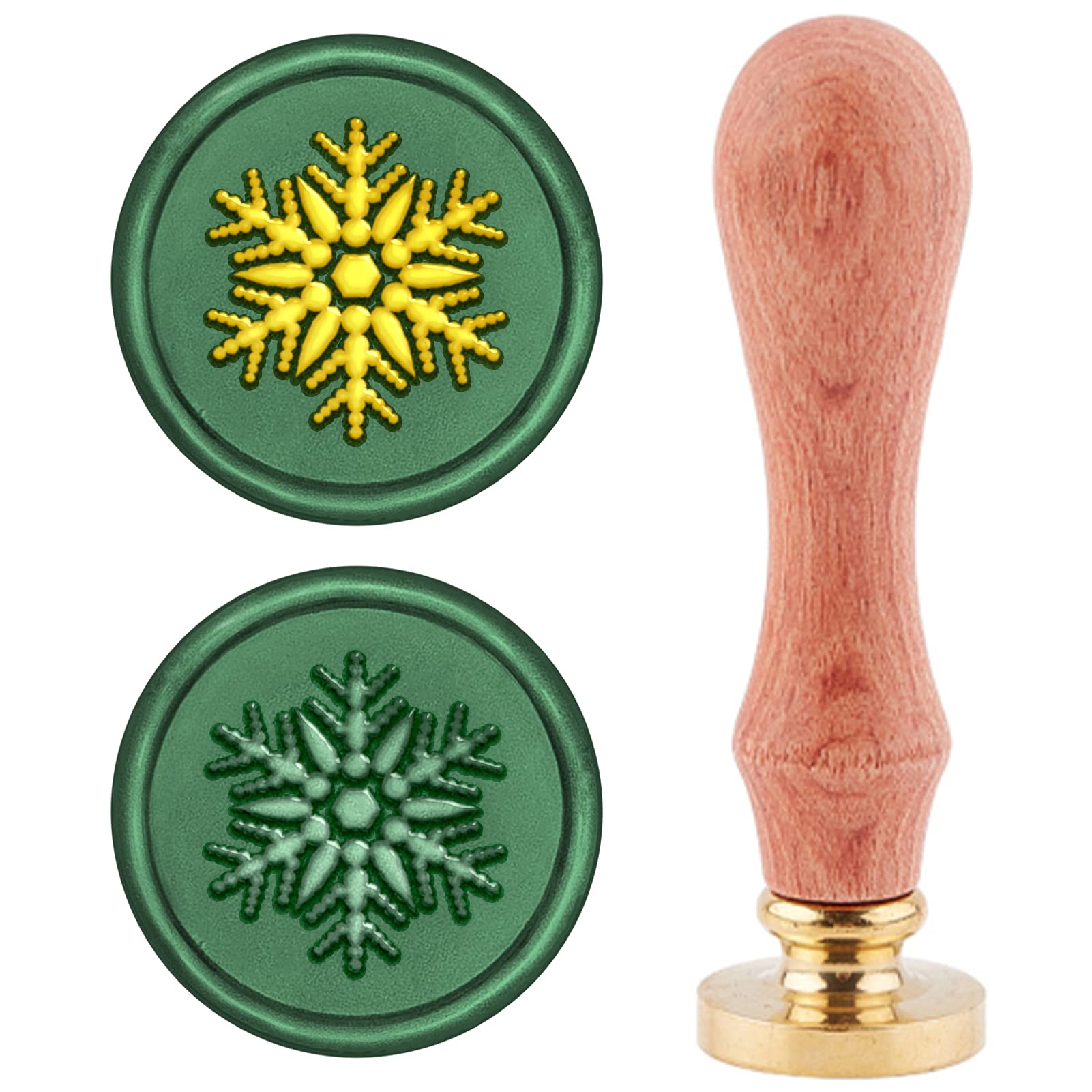 CRASPIRE Snowflake Wax Seal Stamp Christmas Vintage Sealing Wax Stamps 25mm Removable Brass Head Sealing Stamp with Wooden Handle for Wedding Invitations Cards Envelop Xmas Party Gift Wrap
