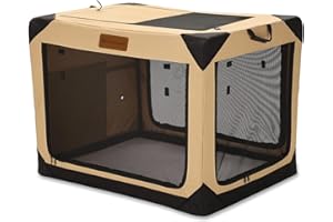 Garnpet 36 Inch Collapsible Soft Dog Crate for Large Dogs, 4-Door Foldable Travel Dog Kennel with Durable Mesh Windows for Indoor & Outdoor Portable Pet Crate, Soft Side Dog Crate, Beige